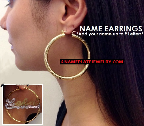 14K Gold Overlay Hoop 2 1/4 inch any name earrings